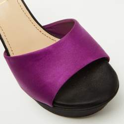 Yves Saint Laurent Purple/Black Satin Platform Slide Sandals Size 35.5