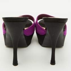 Yves Saint Laurent Purple/Black Satin Platform Slide Sandals Size 35.5