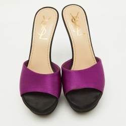 Yves Saint Laurent Purple/Black Satin Platform Slide Sandals Size 35.5
