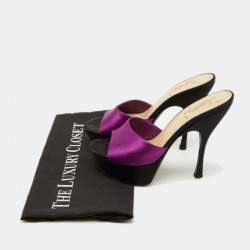 Yves Saint Laurent Purple/Black Satin Platform Slide Sandals Size 35.5