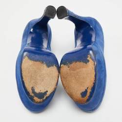 Pre Owned Yves Saint Laurent Blue Suede Platform Pumps Size 35