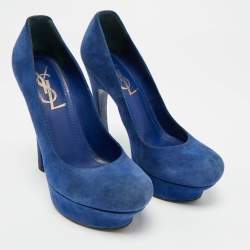 Pre Owned Yves Saint Laurent Blue Suede Platform Pumps Size 35