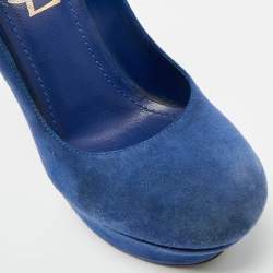 Pre Owned Yves Saint Laurent Blue Suede Platform Pumps Size 35