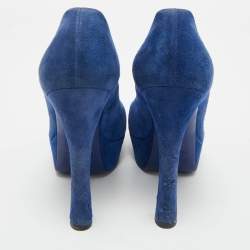 Pre Owned Yves Saint Laurent Blue Suede Platform Pumps Size 35