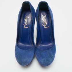 Pre Owned Yves Saint Laurent Blue Suede Platform Pumps Size 35