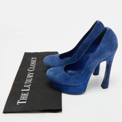 Pre Owned Yves Saint Laurent Blue Suede Platform Pumps Size 35