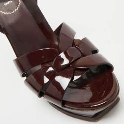 Pre Owned Yves Saint Laurent Burgundy Patent Leather Platform Sandals Size 39