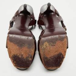 Pre Owned Yves Saint Laurent Burgundy Patent Leather Platform Sandals Size 39