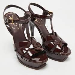 Pre Owned Yves Saint Laurent Burgundy Patent Leather Platform Sandals Size 39