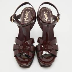 Pre Owned Yves Saint Laurent Burgundy Patent Leather Platform Sandals Size 39