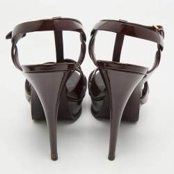 Pre Owned Yves Saint Laurent Burgundy Patent Leather Platform Sandals Size 39