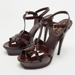Pre Owned Yves Saint Laurent Burgundy Patent Leather Platform Sandals Size 39