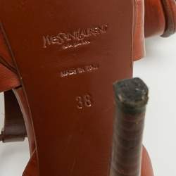 Pre Owned Yves Saint Laurent Brown Leather Tribute Ankle Strap Sandals Size 38