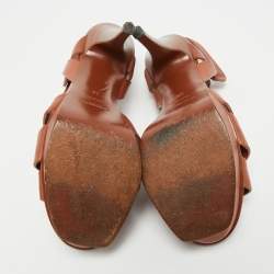 Pre Owned Yves Saint Laurent Brown Leather Tribute Ankle Strap Sandals Size 38
