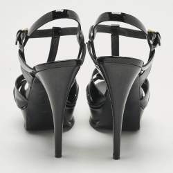 Pre Owned Yves Saint Laurent Black Patent Leather Platform Sandals Size 39