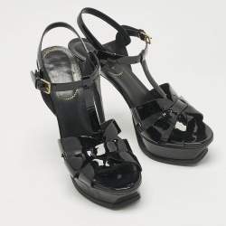 Pre Owned Yves Saint Laurent Black Patent Leather Platform Sandals Size 39