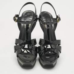 Pre Owned Yves Saint Laurent Black Patent Leather Platform Sandals Size 39