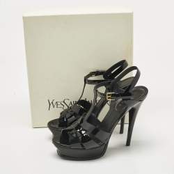 Pre Owned Yves Saint Laurent Black Patent Leather Platform Sandals Size 39