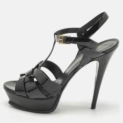 Pre Owned Yves Saint Laurent Black Patent Leather Platform Sandals Size 39