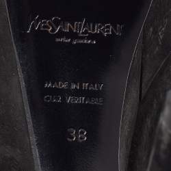 Pre Owned Yves Saint Laurent Black Nubuck Leather Platform Pumps Size 38