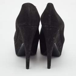 Pre Owned Yves Saint Laurent Black Nubuck Leather Platform Pumps Size 38