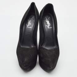 Pre Owned Yves Saint Laurent Black Nubuck Leather Platform Pumps Size 38