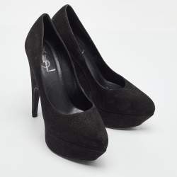 Pre Owned Yves Saint Laurent Black Nubuck Leather Platform Pumps Size 38
