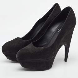 Pre Owned Yves Saint Laurent Black Nubuck Leather Platform Pumps Size 38