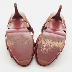 Pre Owned Yves Saint Laurent Brown Patent Leather Platform Sandals Size 38