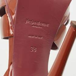 Pre Owned Yves Saint Laurent Brown Patent Leather Platform Sandals Size 38
