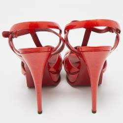 Pre Owned Yves Saint Laurent Red Patent Leather Tribute Platform Sandals Size 38