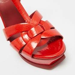 Pre Owned Yves Saint Laurent Red Patent Leather Tribute Platform Sandals Size 38