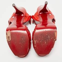 Pre Owned Yves Saint Laurent Red Patent Leather Tribute Platform Sandals Size 38