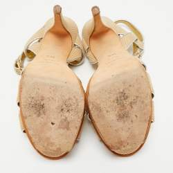 Pre Owned Yves Saint Laurent Beige/Silver Suede and Leather Platform Sandals Size 36.5