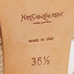 Pre Owned Yves Saint Laurent Beige/Silver Suede and Leather Platform Sandals Size 36.5