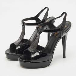 Pre Owned Yves Saint Laurent Black Patent Leather Platform Sandals Size 36