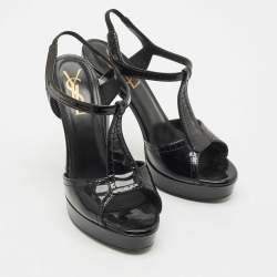 Pre Owned Yves Saint Laurent Black Patent Leather Platform Sandals Size 36