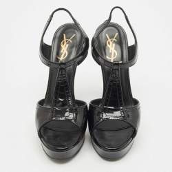 Pre Owned Yves Saint Laurent Black Patent Leather Platform Sandals Size 36