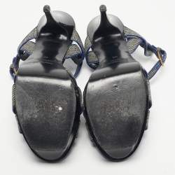 Pre Owned Yves Saint Laurent Blue/Grey Leather and Canvas Tribute Sandals Size 40