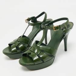 Pre Owned Yves Saint Laurent Green Patent Leather Platform Sandals Size 40