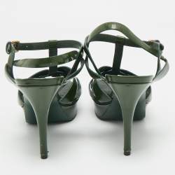 Pre Owned Yves Saint Laurent Green Patent Leather Platform Sandals Size 40