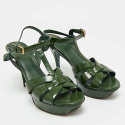 Pre Owned Yves Saint Laurent Green Patent Leather Platform Sandals Size 40