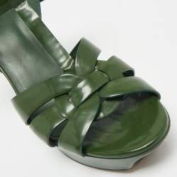 Pre Owned Yves Saint Laurent Green Patent Leather Platform Sandals Size 40