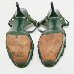 Pre Owned Yves Saint Laurent Green Patent Leather Platform Sandals Size 40
