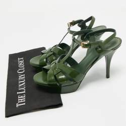 Pre Owned Yves Saint Laurent Green Patent Leather Platform Sandals Size 40