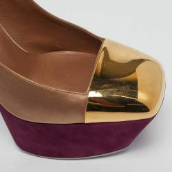 Pre Owned Yves Saint Laurent Tricolor Leather and Satin Platform Pumps Size 35