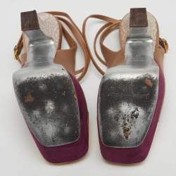 Pre Owned Yves Saint Laurent Tricolor Leather and Satin Platform Pumps Size 35