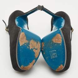 Pre Owned Yves Saint Laurent Black Nubuck Leather Platform Pumps Size 40