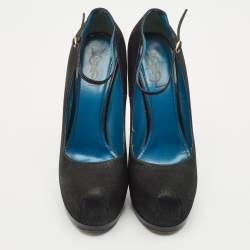 Pre Owned Yves Saint Laurent Black Nubuck Leather Platform Pumps Size 40