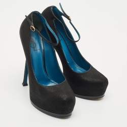 Pre Owned Yves Saint Laurent Black Nubuck Leather Platform Pumps Size 40